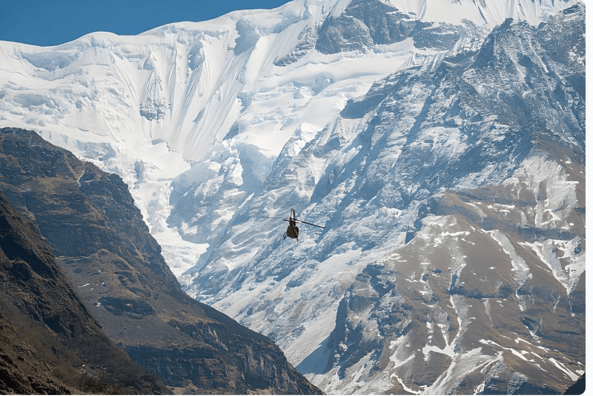 helicopter on the way to the Annapurna Base Camp