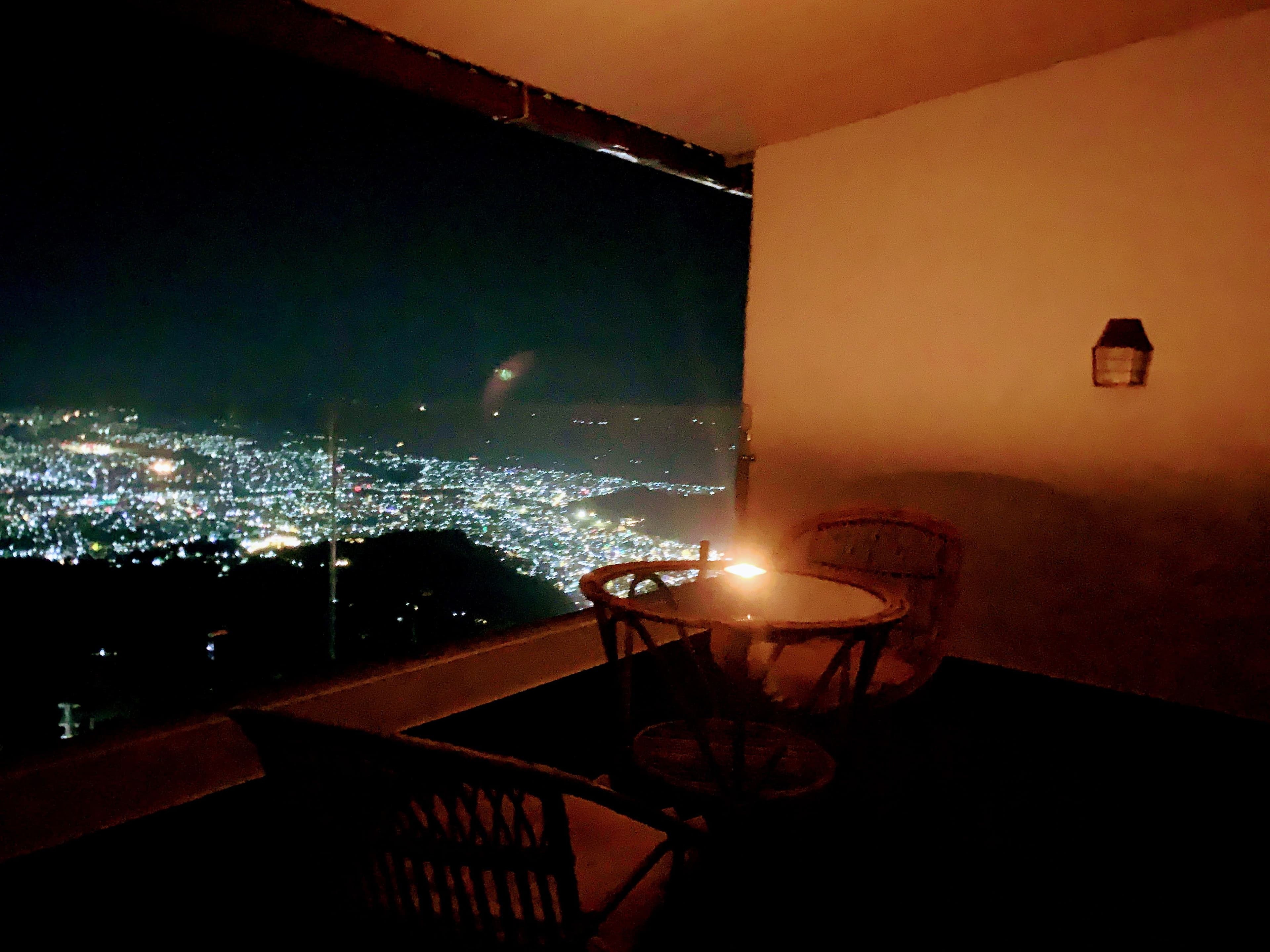 city lights from balcony