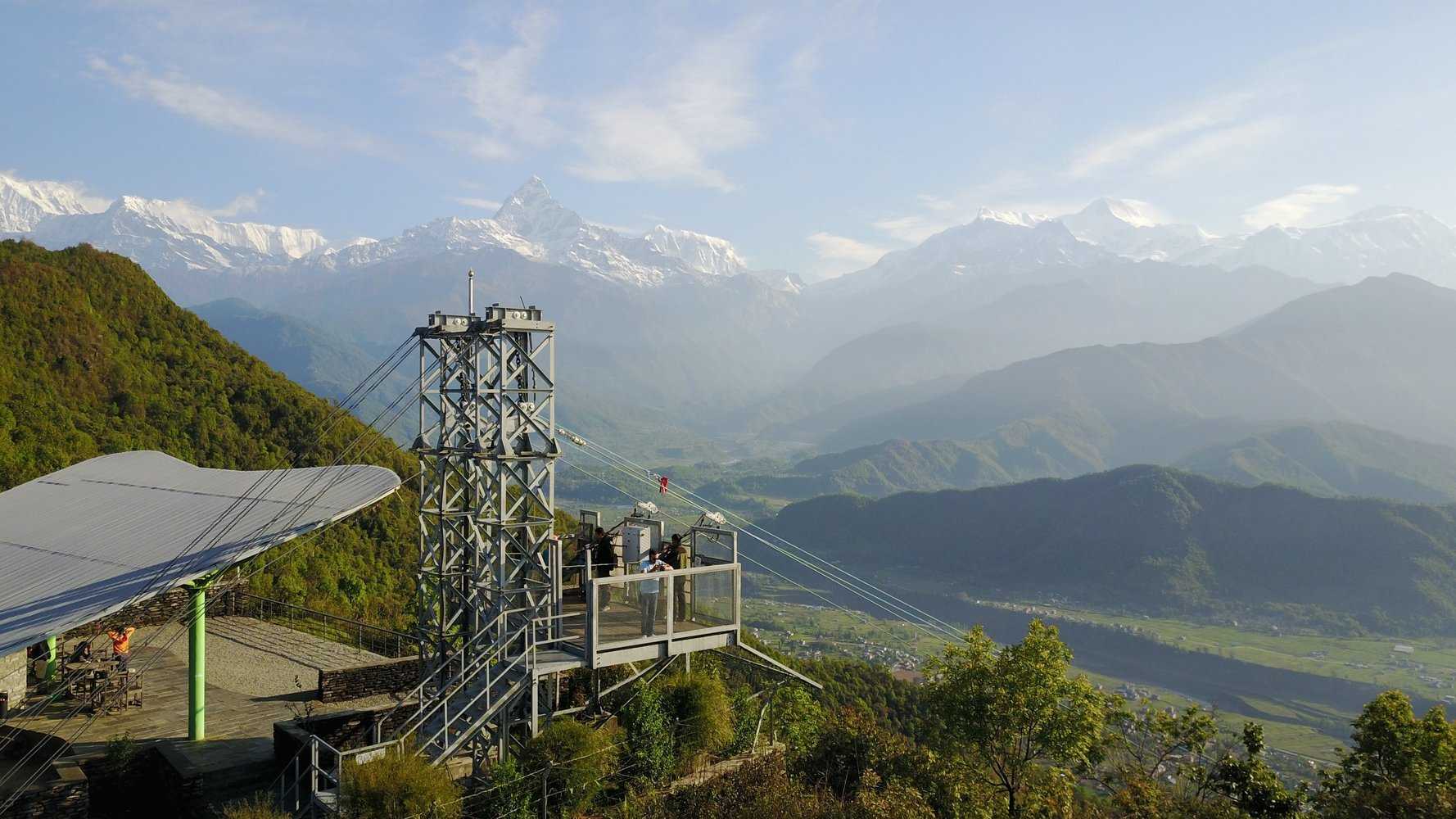 Zipline with moutains on the background